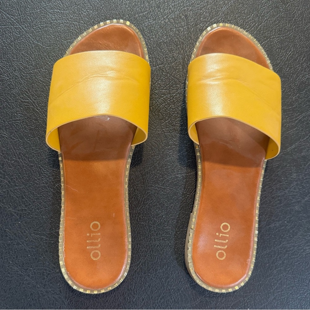Ollio Women's Mustard Yellow Slide Sandals